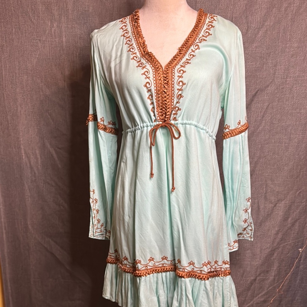 Moda Embroidered Mint Green Boho Dress